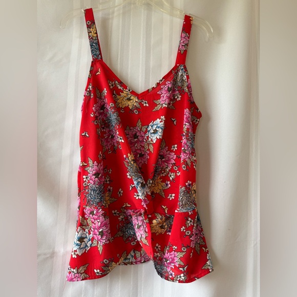 Pink Rose Tops - Pink Rose Blouse Women's Size S Sleeveless Red Floral Wrap Style V Neckline Top